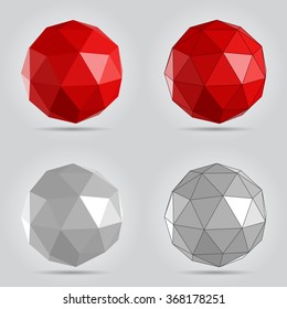 Red and grey low poly abstract sphere vector illustration.