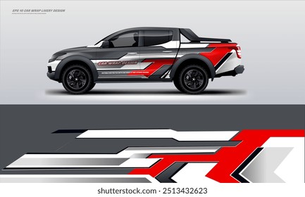 red and grey modern and elegant car wrap design on pick up ready print file high resolution. vector file ready for decal and vinyl