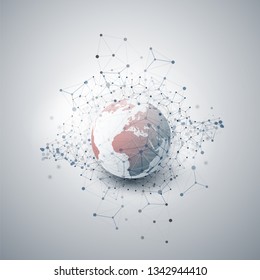 Red and Grey Modern Minimal Style Cloud Computing, Networks Structure, Telecommunications Concept Design, Network Connections, Transparent Geometric Wireframe - Vector Illustration