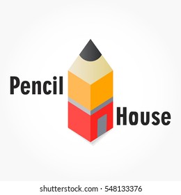 red grey orange standing rectangle pencil forming a building