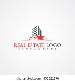 Red and Grey Real Estate Logo Design. Creative abstract real estate icon logo