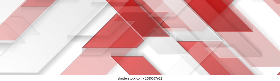 Red and grey technology geometric abstract background. Vector web banner design