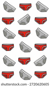 Accesorios rojos y grises de la moda del icono del patrón de la ropa interior aislados en blanco 