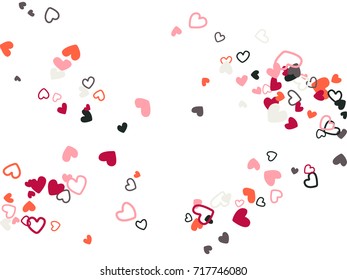 Red grey Valentine's day scatter of doodle hearts banner or card template. Flying heart confetti airy vector pattern. Holiday decoration with tenderness symbol confetti flying, love background vector.