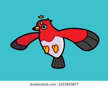 Red, Grey and White Bird with wings outstretched.