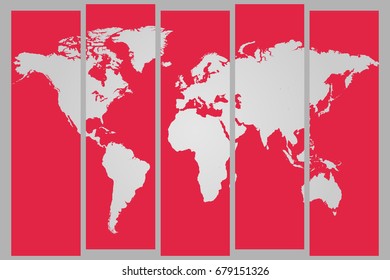 Red and grey world map illustration in sections