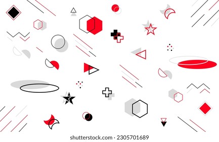 Geometrischer, roter und grauer, halbsymmetrischer Hintergrund. EPS-Vektorgrafik. Minimal kleines Template Design für Web. Nahtloses Vektormuster. Moderner abstrakter Hintergrund mit geometrischen Formen, Punkten und Linien. 