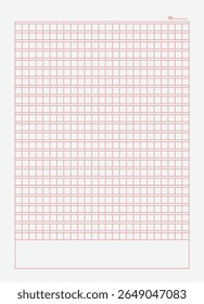 Papel Manuscrito Grade Vermelha para Prática de Manuscrito e Composição de Ensaio, Layout Vertical Tradicional, Modelo Imprimível Educacional