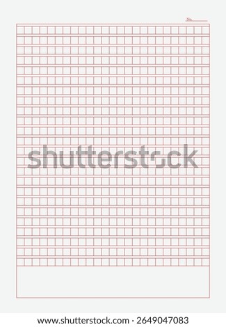 Red Grid Manuscript Paper for Handwriting Practice and Essay Composition, Traditional Vertical Layout, Educational Printable Template