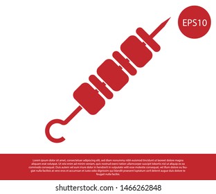 Red Grilled shish kebab on skewer stick icon isolated on white background. Meat kebab on skewer stick. Picnic with grilled meat. Vector Illustration