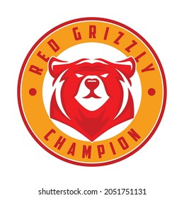 Red Grizzly Logo Vector Emblem Style Design Template.