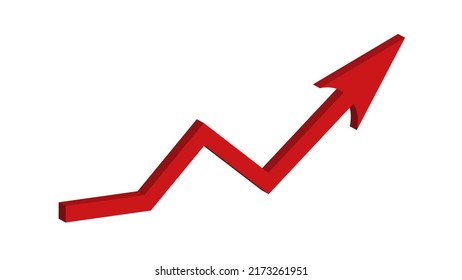 Red growing up 3d large arrow sign isolated on white background. Inflation Bar chart.  Graph. Rising price. Finance and Economy. Market volatility. Financial planning and market. Global crisis concept