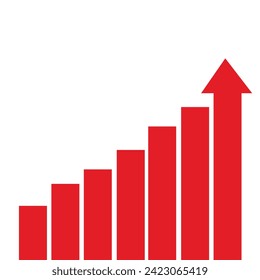 El rojo que crece en 3d signo de flecha grande aislado en fondo blanco. Gráfico de barras de inflación. Gráfica. El precio en alza. Finanzas y Economía. Volatilidad del mercado. Planificación financiera y mercado. Concepto de crisis global