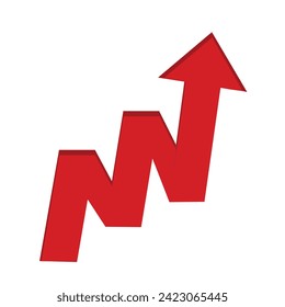 Red growing up 3d large arrow sign isolated on white background. Inflation Bar chart. Graph. Rising price. Finance and Economy. Market volatility. Financial planning and market. Global crisis concept