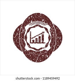 Red growth chart icon inside distress rubber grunge texture seal