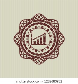 Red growth chart icon inside distress with rubber seal texture