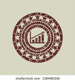 Red growth chart icon inside rubber grunge texture seal