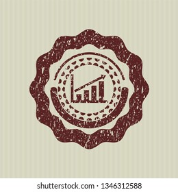 Red growth chart icon inside rubber grunge seal