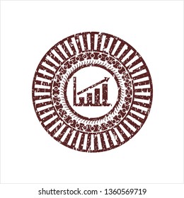 Red growth chart icon inside distressed grunge stamp