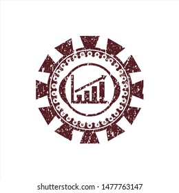 Red growth chart icon inside distressed rubber grunge texture seal