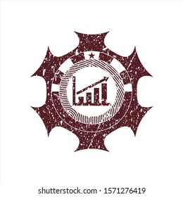 Red growth chart icon inside distress rubber grunge texture seal