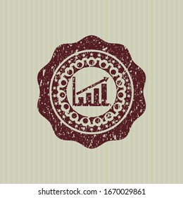 Red growth chart icon inside rubber texture