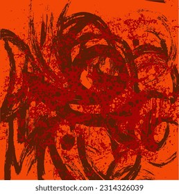 Red grunge background. Abstract texture in scratches, scuffs. Vector chaotic illustration