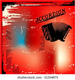 red grunge background with an accordion
