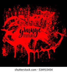 Red grunge background with splats and drops. Vector illustration