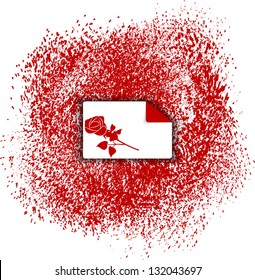 Red grunge background with a spot of paint and a stencil on a rose. Vector illustration