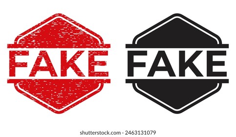 Red grunge and Black Fake isolated stamp, sticker, banner vector illustration