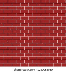 Red grunge brick wall seamless background. texture pattern. Flat vector illustration.