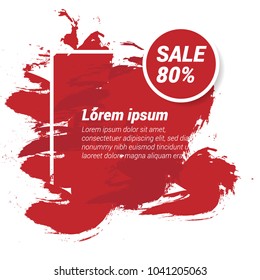 Red grunge brush paint texture design acrylic stroke. Sale banner. Vector illustration