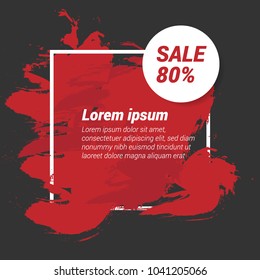 Red grunge brush paint texture design acrylic stroke. Sale banner. Vector illustration