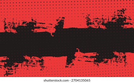 Red grunge brush stroke background with halftone dots. Comic sport style vector illustration.
