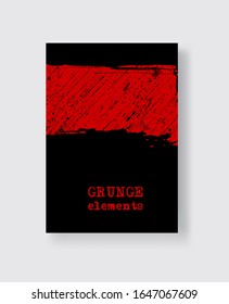 Red grunge brush stroke on black background. Minimalistic style. Vector illustration of grunge element stains. Vector brushes illustration.