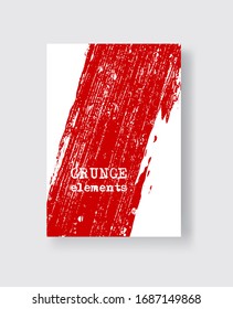 Red grunge brush stroke on white background. Minimalistic style. Vector illustration of grunge element stains. Vector brushes illustration.