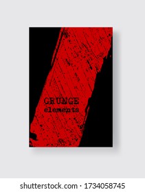 Red grunge brush stroke on black background. Minimalistic style. Vector illustration of grunge element stains. Vector brushes illustration.