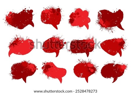 Red grunge chat bubbles with red paint splash drops. Halloween speech bubbles with blood dripping stains and red paint spatter