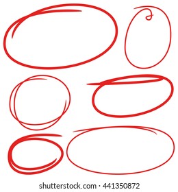 red grunge circle highlighters, oval highlighters, vector illustration