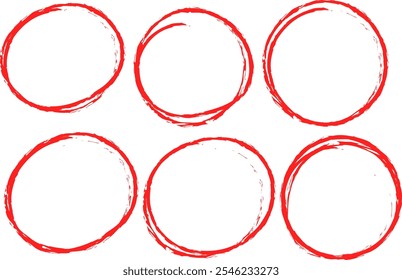 Red Grunge Circle and Oval Frames. Hand Drawn Red Highlighter Circles. Red Paint Circle Markers Collection. Distressed Oval Brush Stroke Frames.