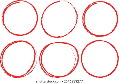 Red Grunge Circle and Oval Frames. Hand Drawn Red Highlighter Circles. Red Paint Circle Markers Collection. Distressed Oval Brush Stroke Frames.