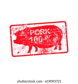 red grunge dirty rectangular rubber stamp with a fat pig silhouette and word BACON 100% 
