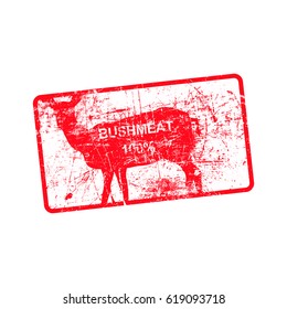 red grunge dirty rubber stamp with a deer silhouette and word BUSHMEAT 100% 