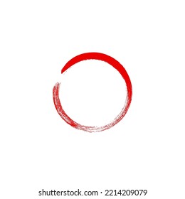 Red grunge enso symbol vector design. Hand paint brush stroke circle isolated. Zen enso symbol, logo element template. Round smudge shape, circle trace. 