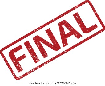Sello de goma rojo grunge 'FINAL' sobre un fondo blanco, que indica finalización o Estado definitivo. Perfecto para documentos y Aprobaciones.