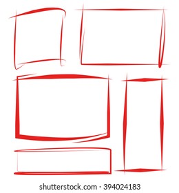 red grunge frame set, hand drawn rectangle frame