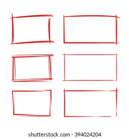 red grunge frame set, hand drawn rectangle frame