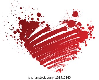 Red grunge heart with splashes