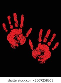 Red grunge human handprint. Vector illustration